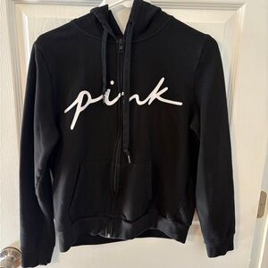 “Pink” Black Zip Hoodie with White Logo